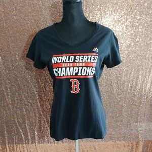 Mejestic MLB Boston Red Soxs Women's Black World Series Beam Town Champion shirt